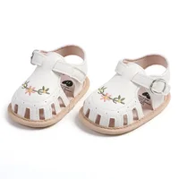 Baby Girl Sandals PU Leather Non-slip Embroidery Flower Summer Flats Toddler Shoes for Casual Daily 5