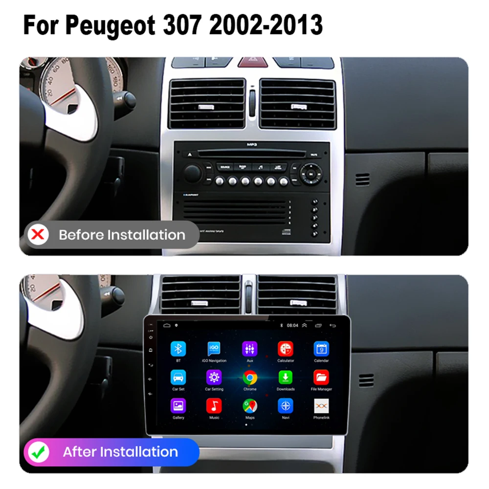 Radio para Auto Android 16 4G+WIFI Carplay para Peugeot 307 307CC 307SW 2004-2013 Multimedia Estéreo WiFi Video 2din 2 DIN CarPlay 2