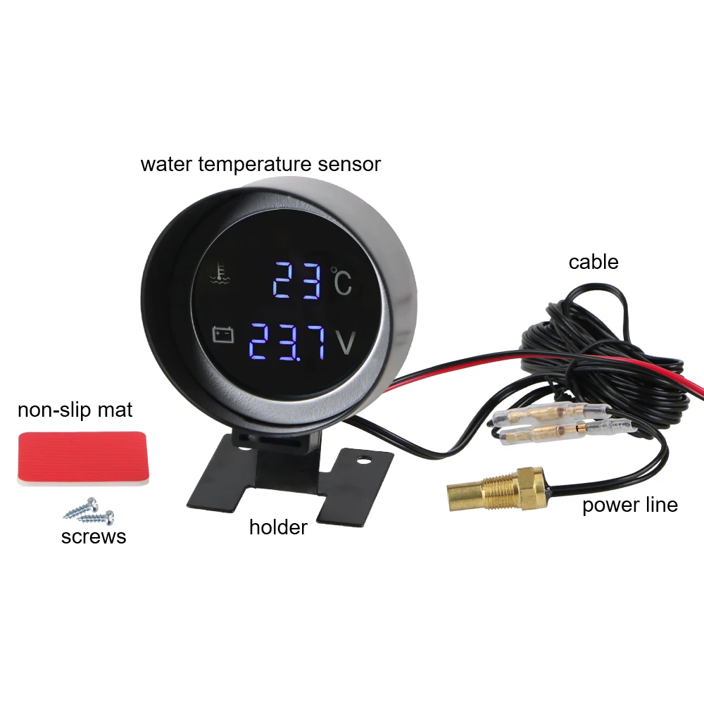 Voltage Meter Digital 9V-36V Car Instrumentation 10mm Sensor Universal LED Backlight Water Temp Meter Car Modification 2 In 1