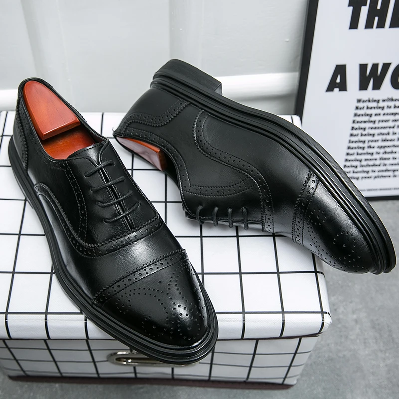Men New Block Leather Shoes Classic Fashion High Quality Design Luxury Social Men's Shoes Black Brown Size 38-48 Men