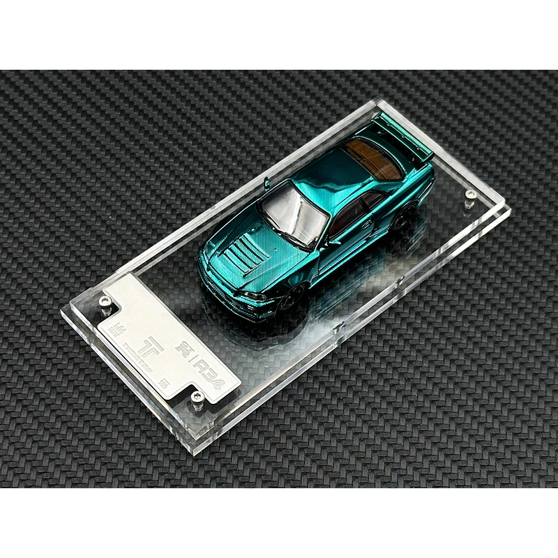 TM In Stock 1:64 Skyline GTR R34 Z TUNE Chrome Green Carbon Hood Diecast Diorama Car Model Time TOP Micro 5