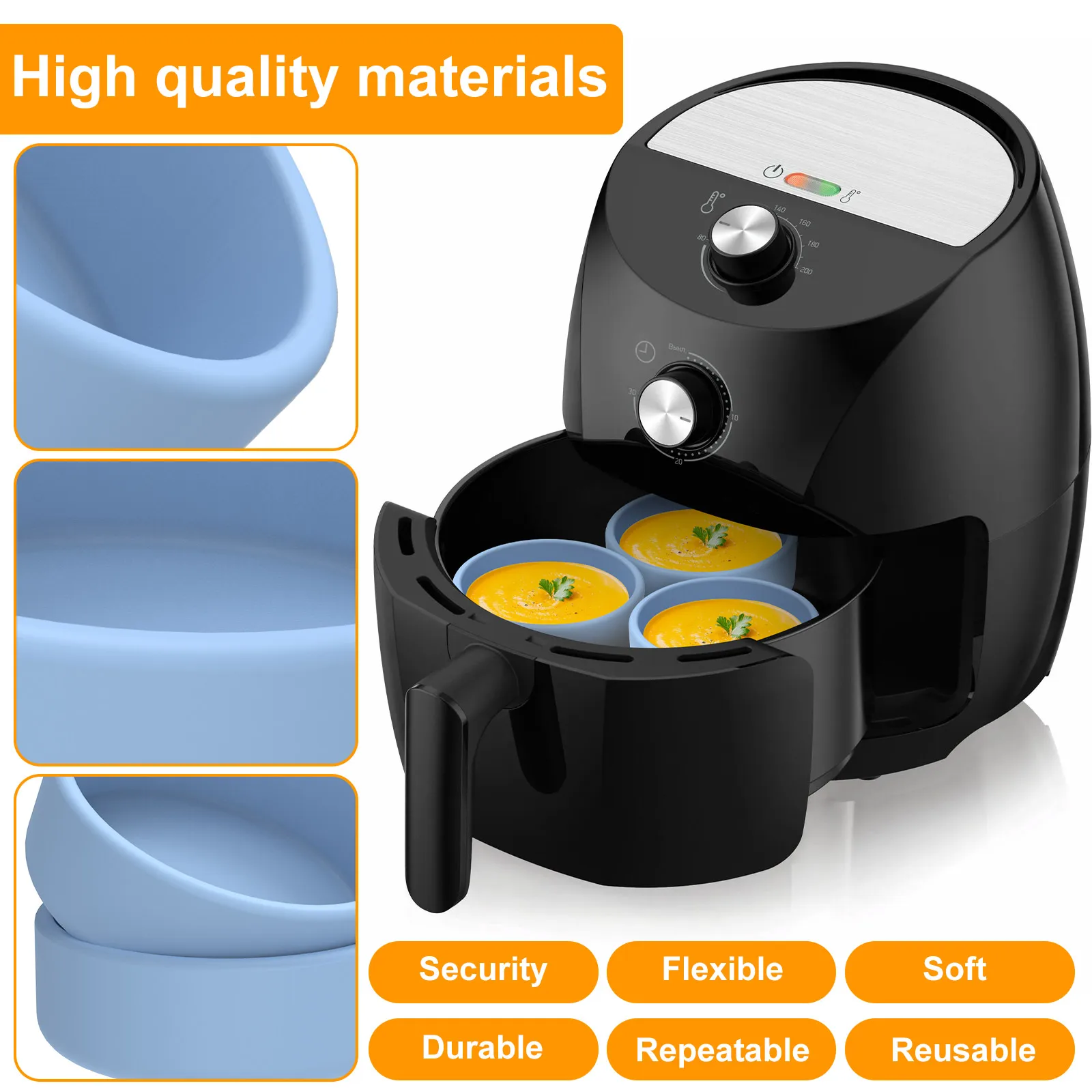 Description Picture 4 of item3Pcs Air Fryer Cake Mold Silicone Egg Poacher Cups Nonstick Cake Pan Baking Forms Pastry Mold 4×1.3Inch Microwave Egg Cooker