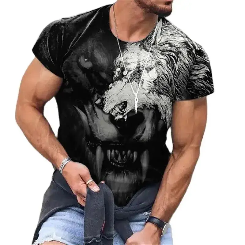 Mens Summer Short Sleeve T Shirt Wolf 3D Print Oversized Tee