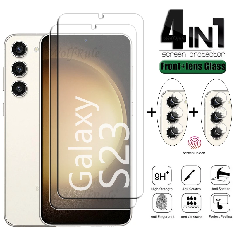 

4 в 1 для Samsung Galaxy S23 стекло для Samsung S21 S22 S23 Plus закаленное стекло 9H Защита экрана для Samsung S23 стекло для объектива