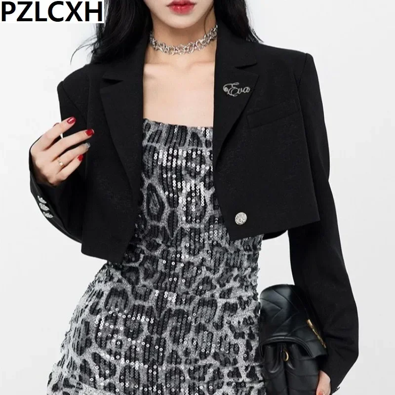 2023 New Hong Kong Wind Shoulder Pad Senior Relaxed Casual Fashion Coat Tide Black Short Small Suit Female Spring and Autumn