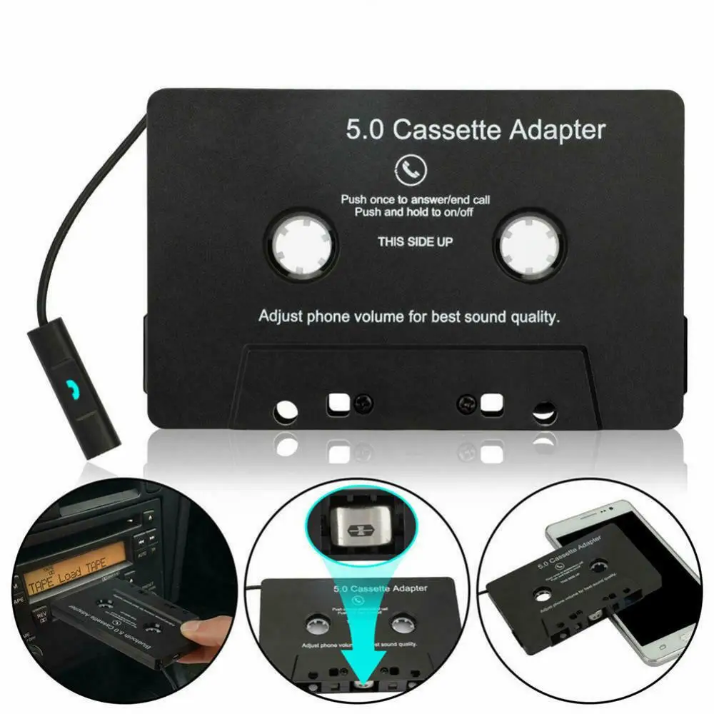 Bluetooth 5.0 Cassette Adapter LED Indicator Bluetooth-compatible Black Built-in Microphone Car Tape Audio Cassette Player