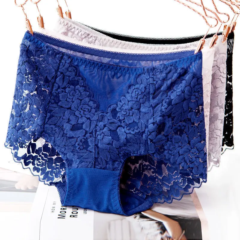 12pcs Women's underwear sexy lace high waist plus size female panties cotton crotch antibacterial gauze jacquard weave lingerie 
