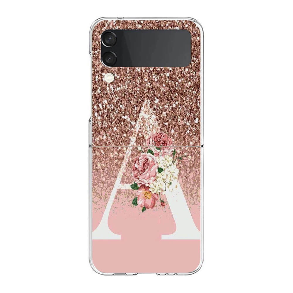 Pink Flower Letters Hard Folding Phone Case Cover - Elegant Floral Design