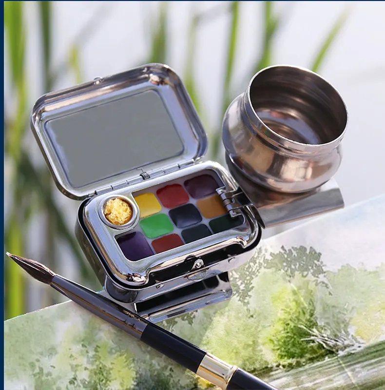 Portable Mini Empty 10/16 Grid Watercolor Box Watercolor Palette Travel Painting Sketch Moisturizing Box Paint Box Art Supplies