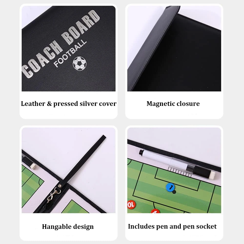 Football Coaching Portable Strategy Board Magnetic Tactical Board Kit with Dry Erase Marker Pen & Zipper Bag Foldable Clipboard