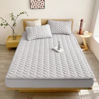 2025 New Solid Color Waterproof Bed Hat Wavy Cotton Anti-bacterial Mattress Cover Protector Skin-friendly Bed Cover with Elastic 2