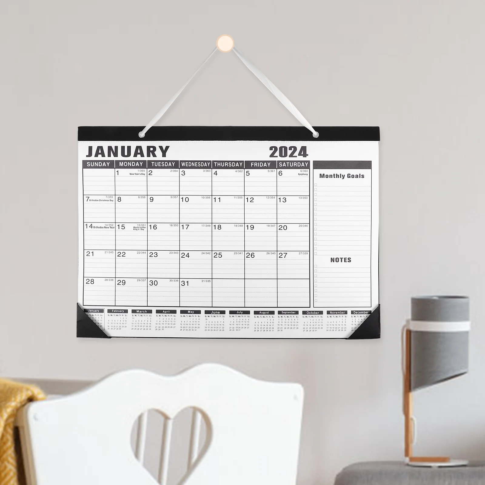 2024 Wall Calendar Large Monthly for Home Goods Desk English 2023-2024 Paper Sturdy Calendars Yearly Dating