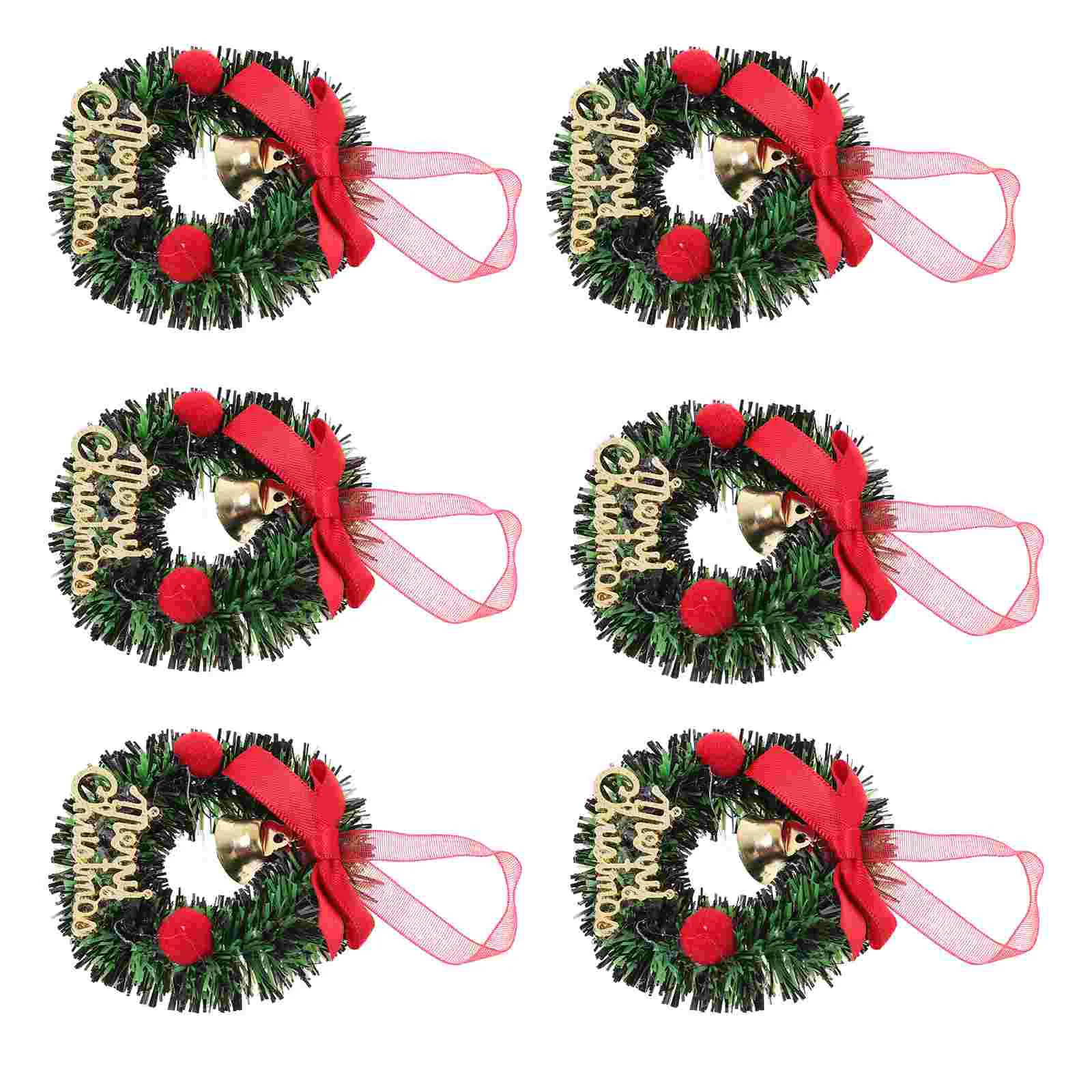 

Mini Christmas Wreath Red Bow Gold Bells Green Artificial Dollhouse Miniature Christmas Wreath Winter Holiday Home