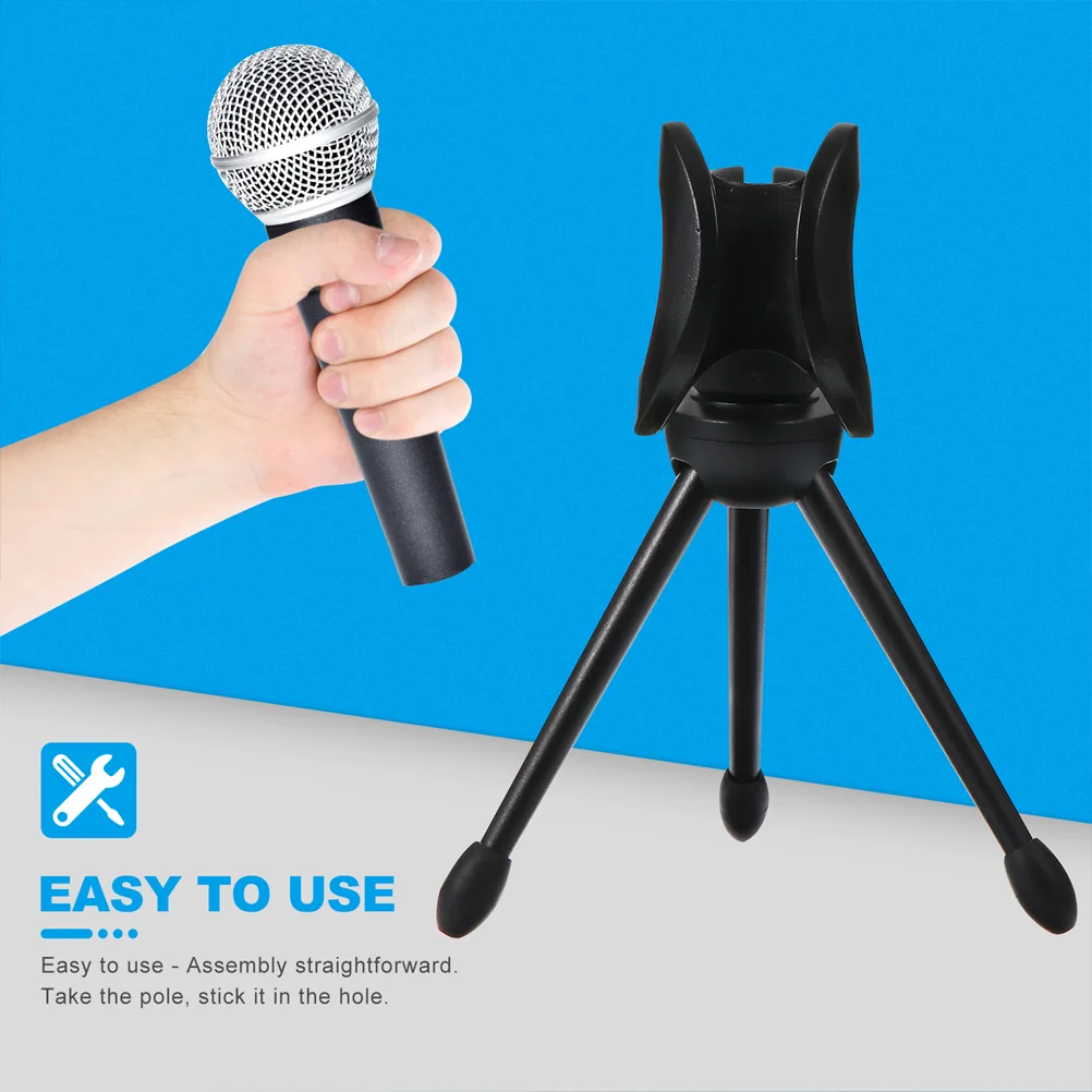 2 Pcs Microphone Tripod Black Mini Foldable Plastic Universal Stand Stable Desktop Mic Holder Audio Accessory