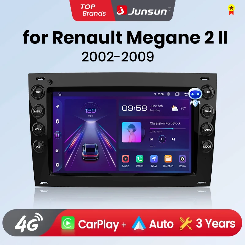 Junsun CarPlay Android Auto Car Radio for Renault Megane GPS Intelligent Systems Multimedia Car Radio