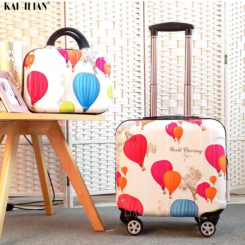 Cartoon kid's Luggage set children's Travel trolley suitcase on wheels girl's Cabin Rolling luggage 18'' carry on suitcase bag