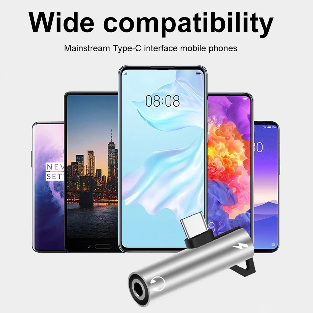 2 in 1 고속 충전 오디오 컨버터 휴대폰, USB C에서 3.5mm 플러그 플레이 헤드폰 잭 어댑터, 여성 가정 사무실 알루미늄 합금