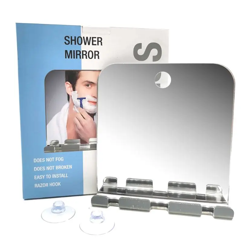 men fogless shaving mirror bathroom accessory washroom portable hanging wall mount square shaped shower travelling Portable Bathroom Shower Fog Travel Mirror Washroom Shaving Suction Cup New Dropship