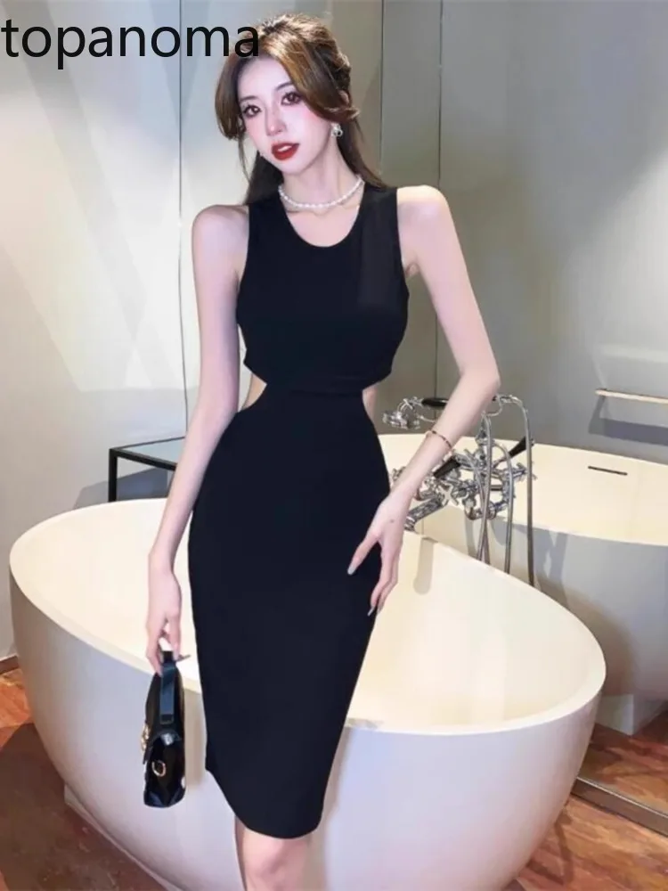 

Topanoma вечерние платья, женское Открытое платье без рукавов, Сексуальное Тонкое коктейльное платье, Элегантная Модная одежда с открытой спиной для выпускного вечера