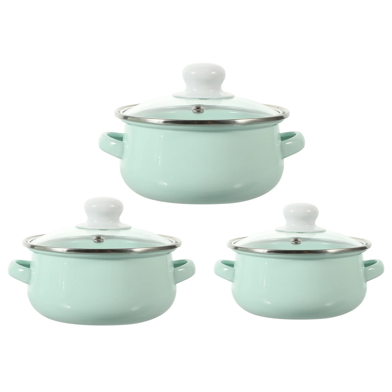 

3 Pcs Enamel Pot Soup Cooking Small Saucepan Vintage Decor Three Piece Suit Pots with Handle Stock Decorative