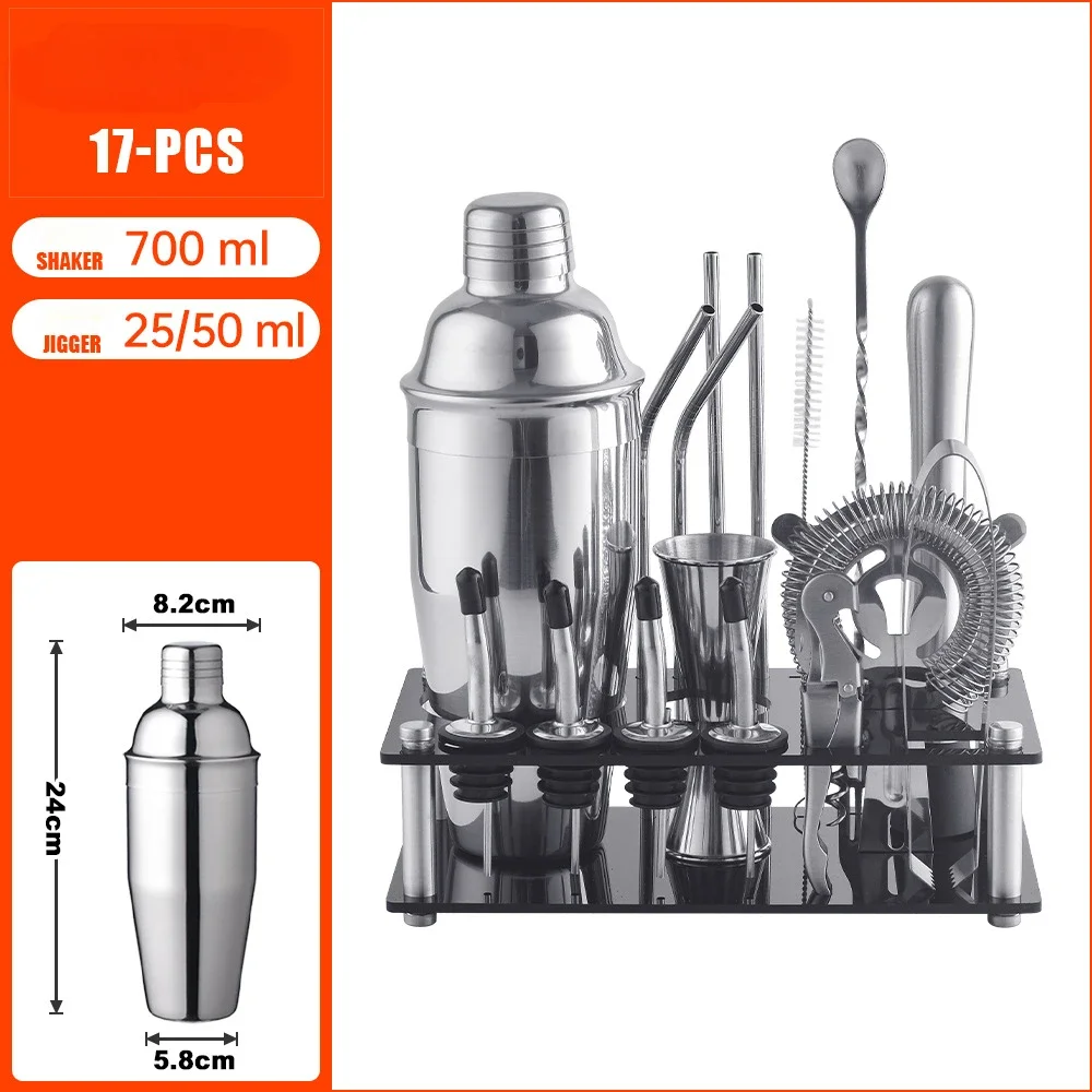 17PCS Boston Cocktail Shaker Set Bartender Tool Set Home Beverage Bar Martini Manhattan Mixer Cocktail Shaker Stainless Steel