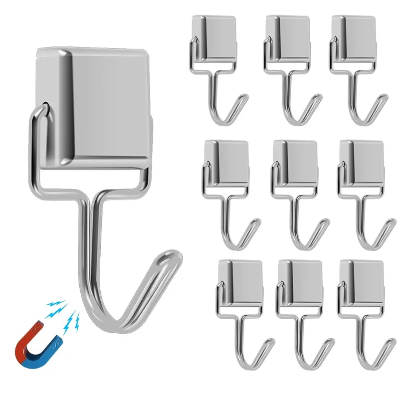 

10Pcs 180° Metal Strong Magnetic Hooks Strong Neodymium Magnets Hooks For Home Refrigerator Kitchen Storage Bathroom Hangers