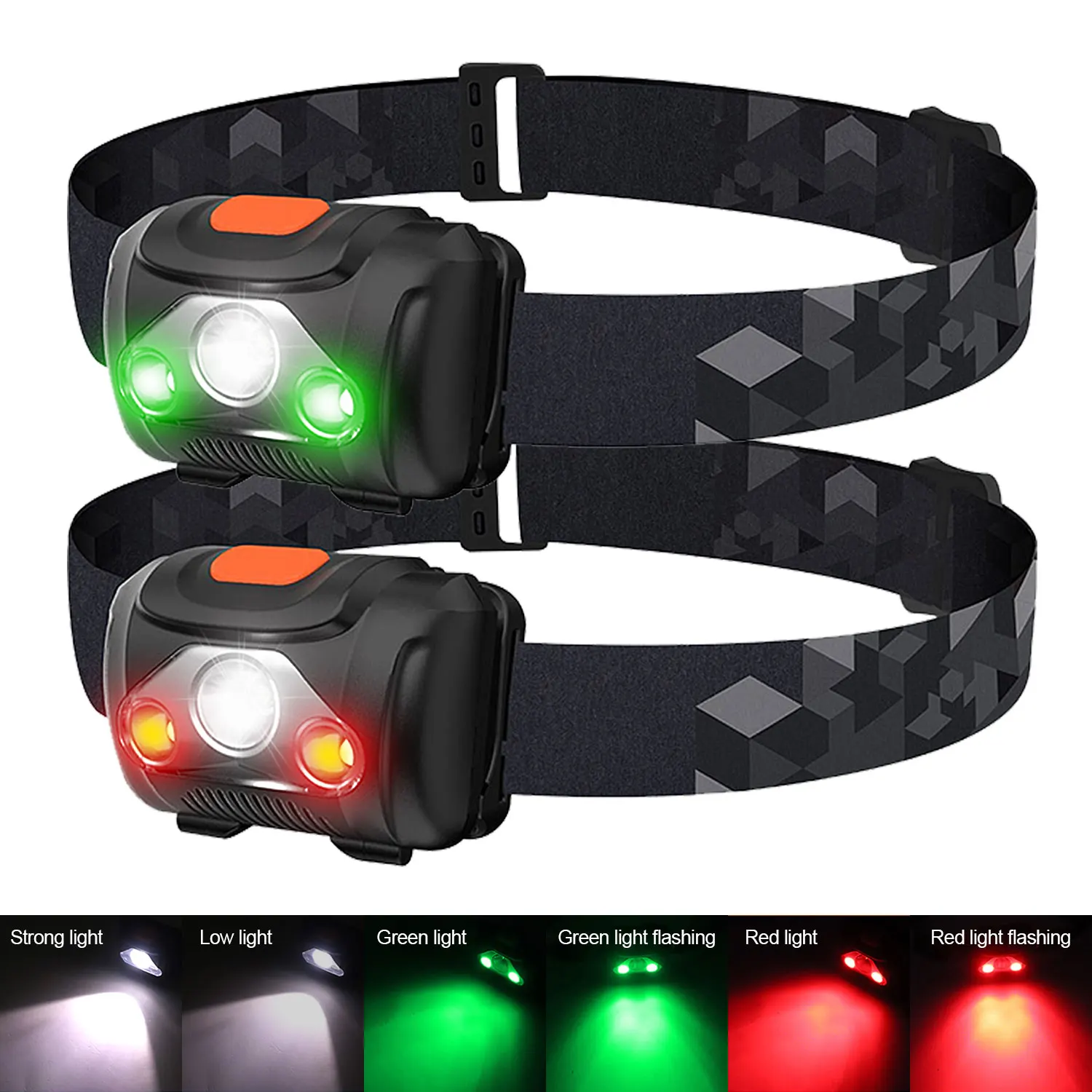 

White+Green/Red Headlamp LED Mini 4-Modes Headlight Outdoor IPX4 Waterproof For Hunting Camping Running Fishing Head Lamp Torch