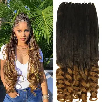Ombre French Boho Curly Synthetic Braiding Hair Pre-Stretched Professional Grade for Crochet Braids Hot Water Setting 5Packs/Lot 1