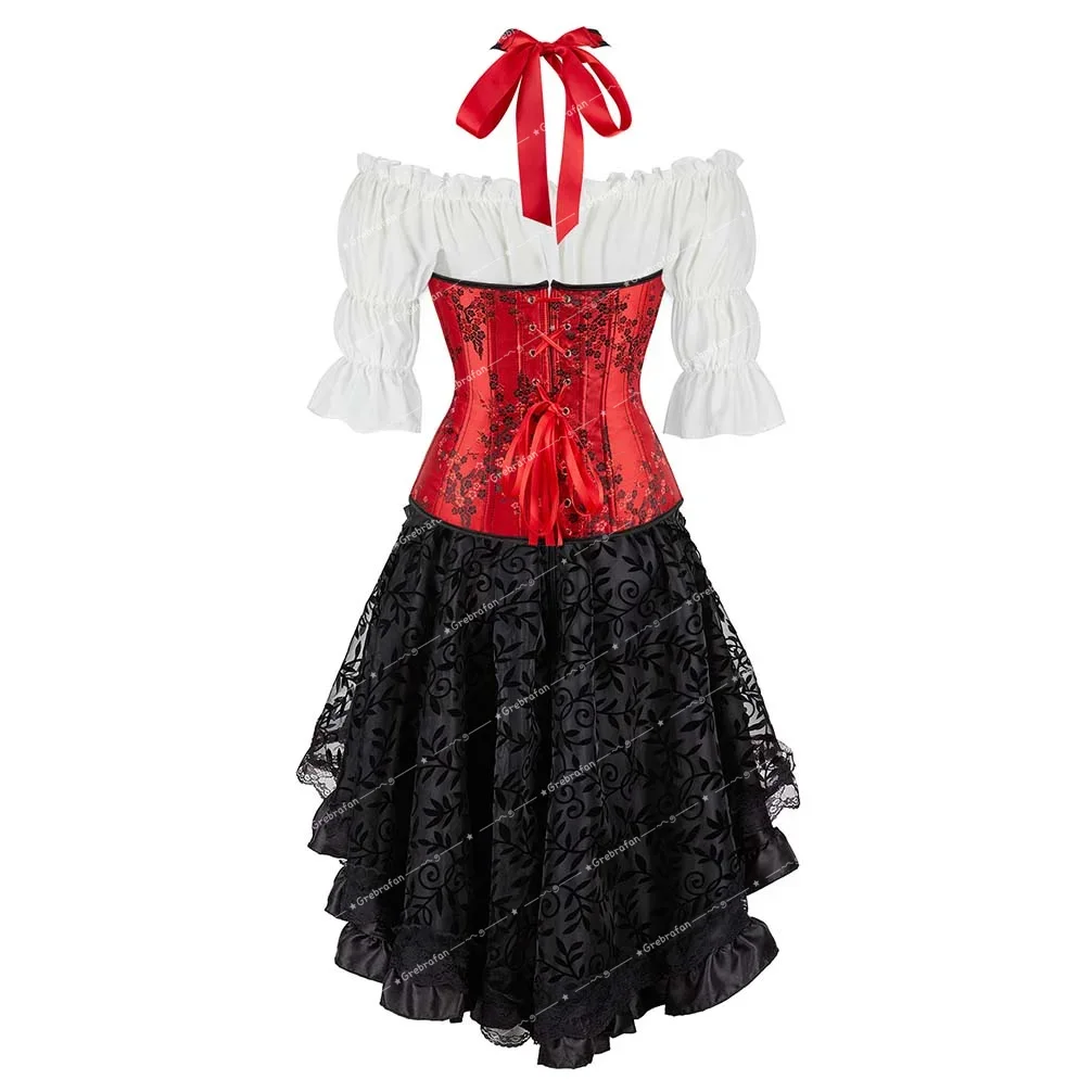 Elegant Women's Corset Bridal Corsets Floral Embroidery Bustiers Wedding 3 Piece Set Burlesque Dance Party Costumes Plus Size