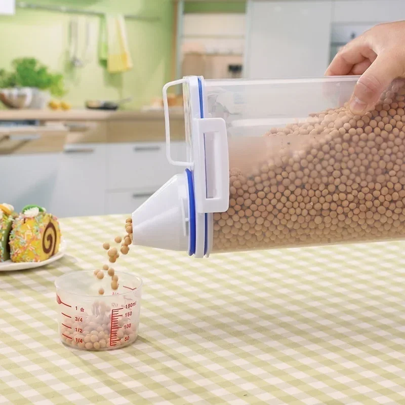 Kitchen cereals storage box Home Kitchen Transparent Plastic PP Food Container Rice and flour Storage Box With Measuring Cup 4