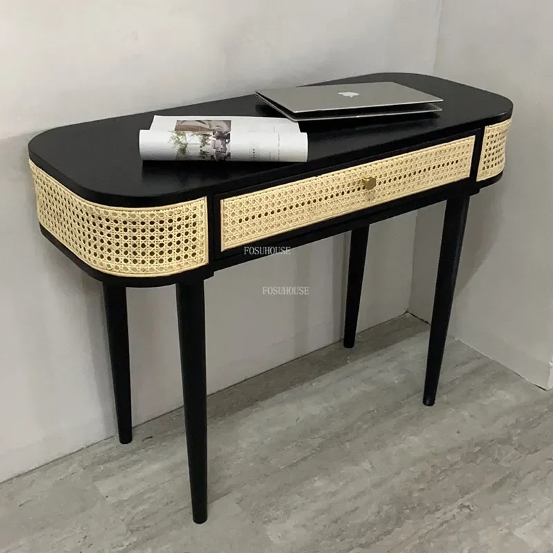 Description Picture 4 of itemJapanese rattan Dressing tables solid woodFOSUHOUSE Office Storage Side Cabinet with Drawers  Home dressers Bedroom Furniture S