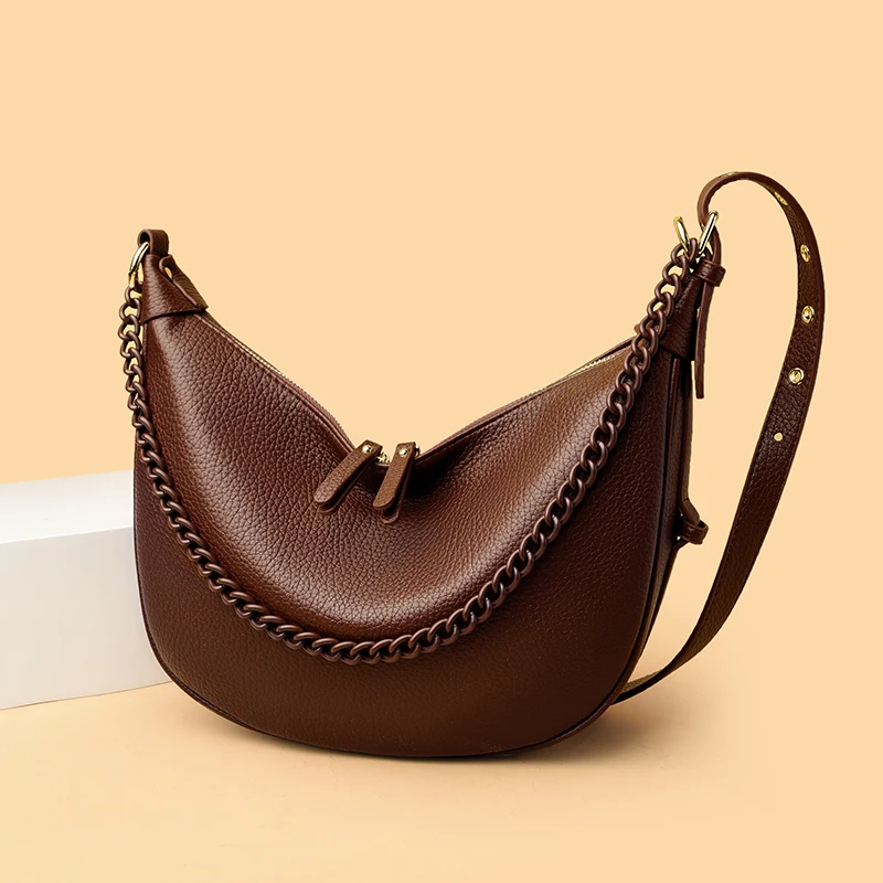 2026 Borsa tote da donna di lusso di marca genuina Designer Borsa a tracolla a tracolla in morbida pelle retrò Catena di moda Tinta unita Sac A Main - immagine 4