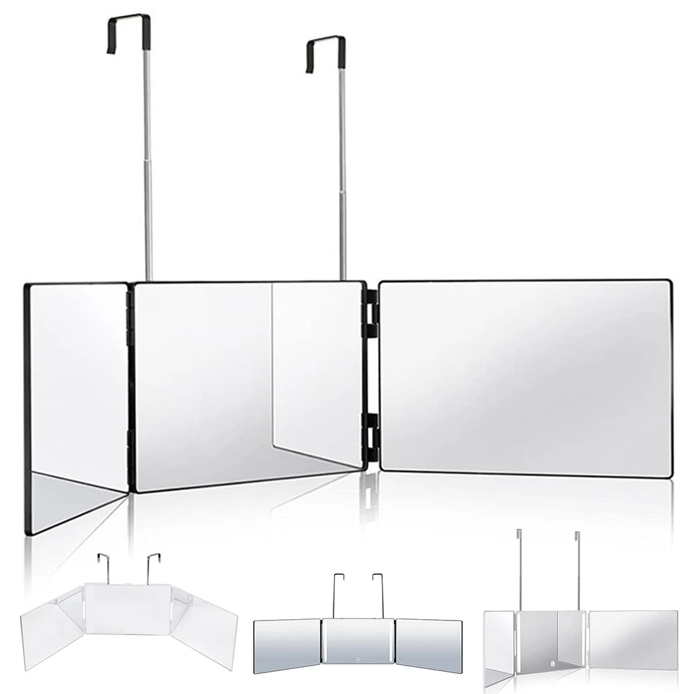 3-Way Mirror with LED 360 Trifold Hair Cut Mirror with Lighting Self Hairdressing for Hair Coloring Braiding DIY Haircut