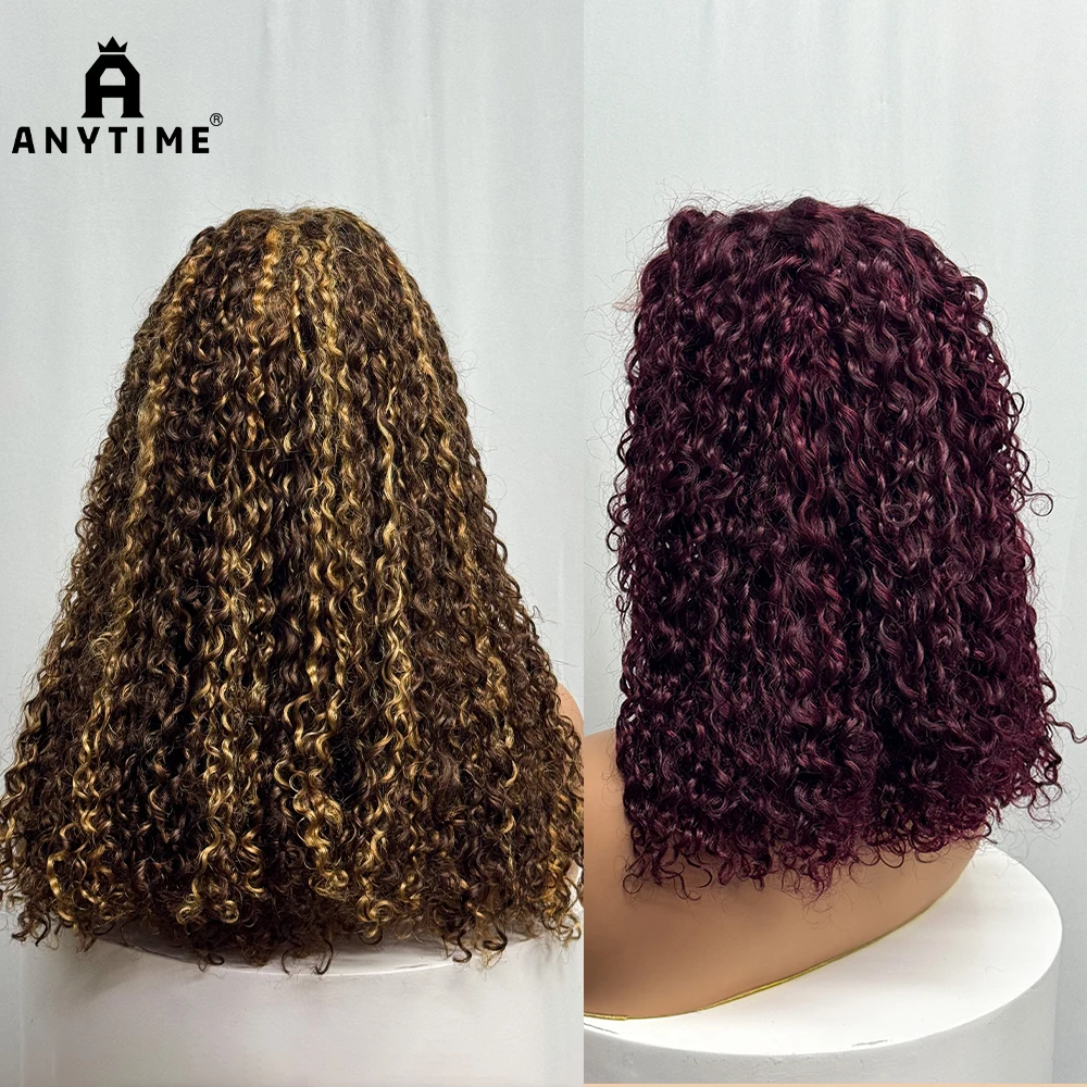 250% Density 5x5 Lace Closure Glueless Pixie Curly Human Hair Wigs Highlight 4/27 100% Human Hair Pixie Wigs for Women