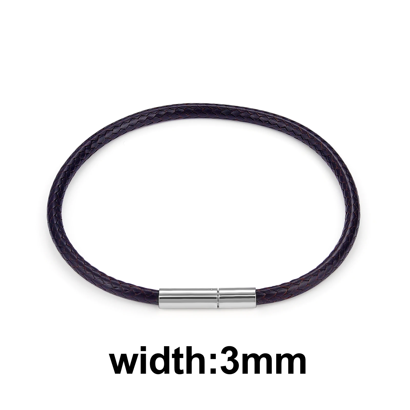 Elegant Black Brown Leather Bracelet Cord with Stainless Steel Clasp