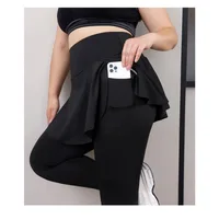 Plus Size Fit 200lbs Yoga Fake Two Items Leggings with Pockets Sharkskin High-Waisted Skirt Pants Gym  Trainning Slim Tights - Image 4