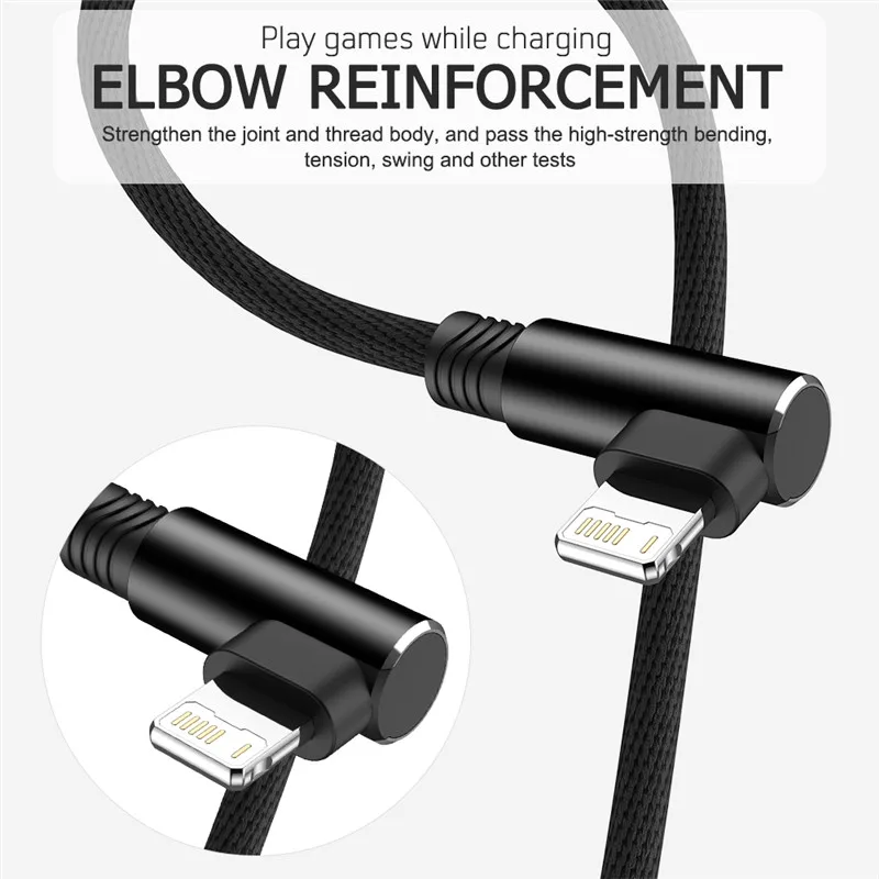 아이폰 14 13 12 11 Pro Max X XR 6s 7 8 Plus용 90도 USB 케이블 2m 3m 길이 고속 충전 데이터 케이블