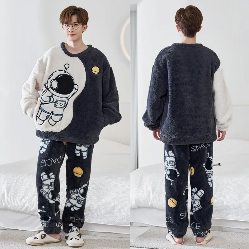 Winter Warm Long Sleeved Men's Pajamas Sets Loungewear Male Pajama Set Cartoon Sleepwear Suit Homewear Plus Size XXXXL