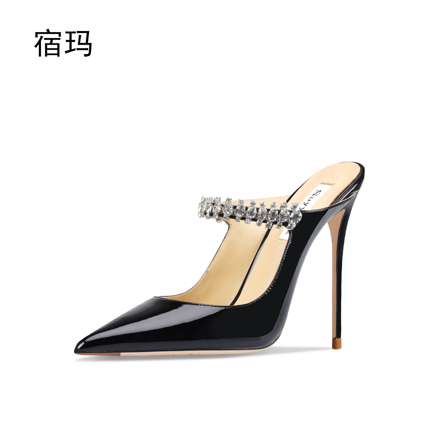 Genuine Leather Casual Slippers 2023 Women High Heels Shoes Brand Fashion Crystal Pumps Pointed Toe Sexy Party Ladies Shoes 6cm
