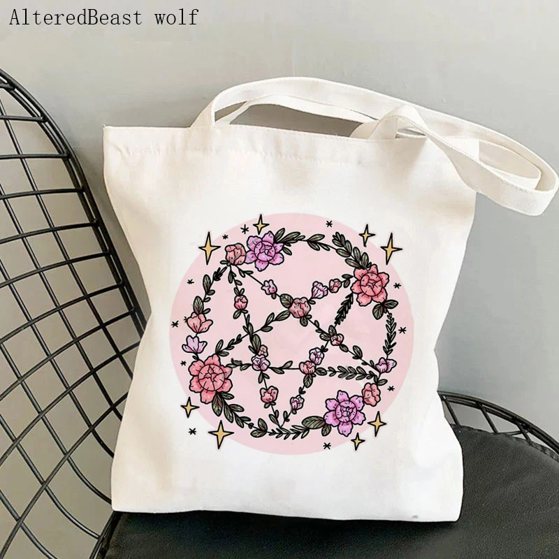 Women Shopper bag magic WITCH Book of Spells Tarot card witchy Bag Harajuku Canvas Shopper Bag girl handbag Shoulder Lady Bag