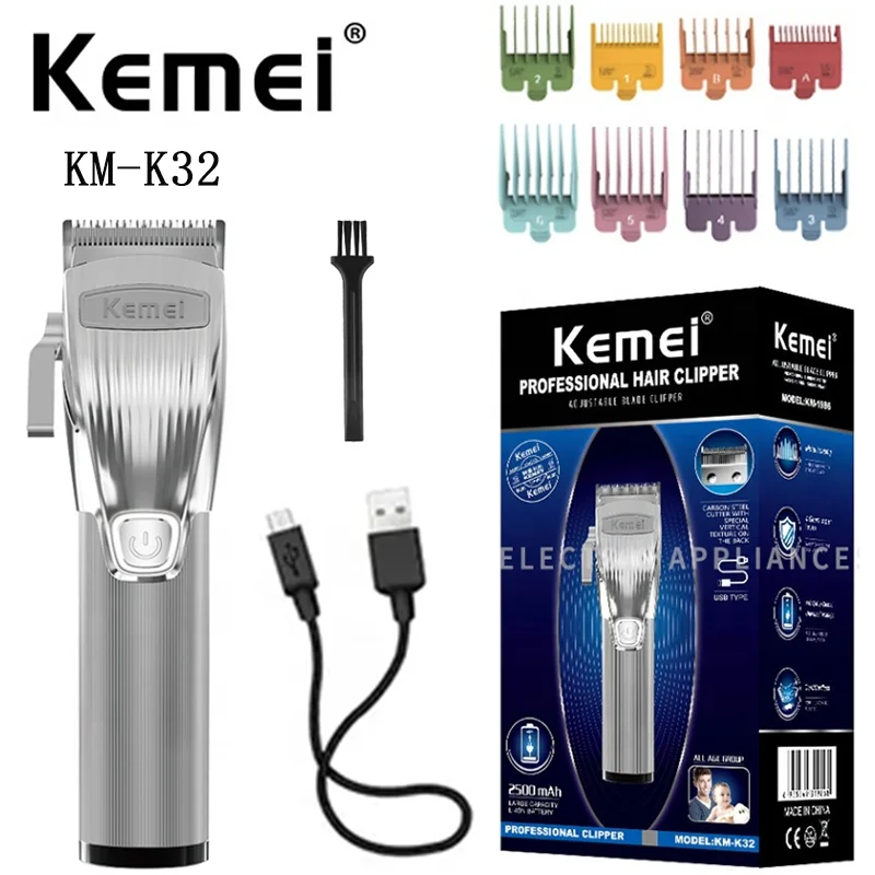 

Rechargeable Electric Shaver Full Metal Body Hair Clipper Kemei KM-K32 Mens Professional Hair Clippers 2500 MAh Lithium Battery