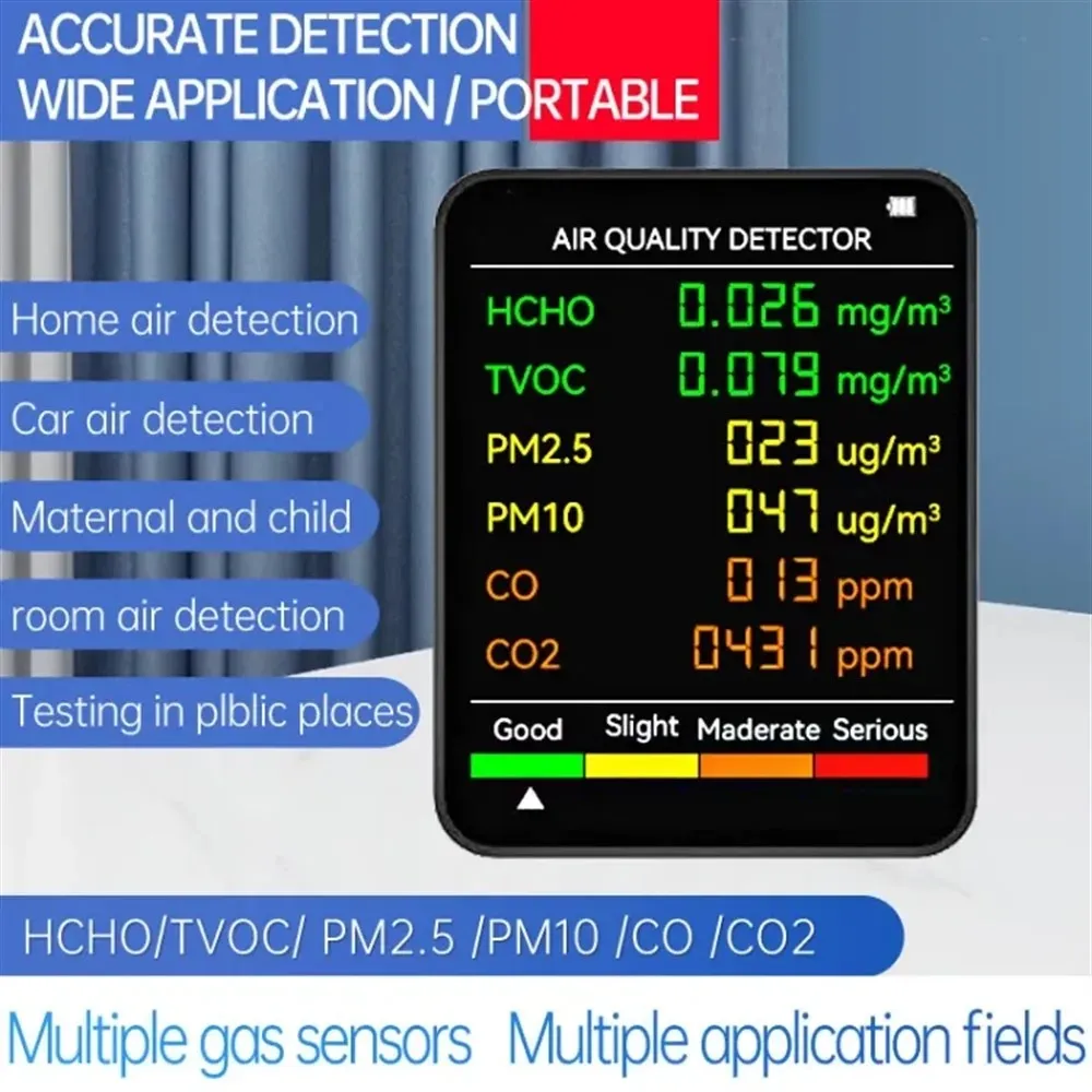 6 In 1 Multifunctional Air Quality Detector Monitor LCD Display Home Indoor Office Wall Mounted Air Quality Tester air quality monitor