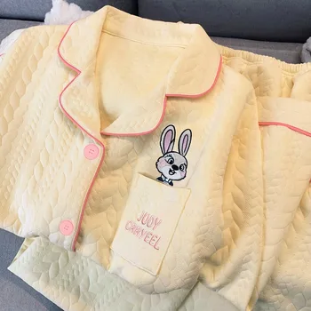 التطريز الكرتون شخصية جودي نيك منامة مجموعة للنساء ديزني لطيف الحلو جديد 2 قطعة مجموعة ملابس خاصة الخريف الشتاء لينة منامة