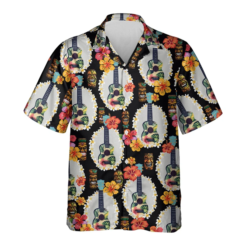 Fashion Ukulele Graphic Shirts For Men Clothes Casual Boy Ukelele Beach Shirt Instrument Uke Hawaiian Male Singer Lapel Blouse