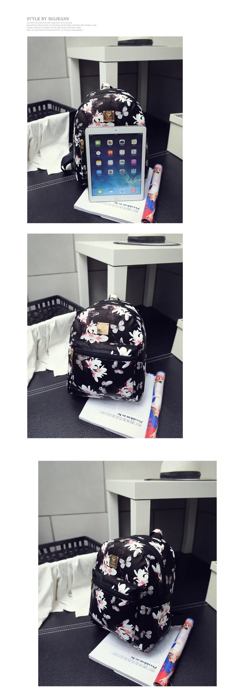 2022 Leisure Travel Bag Fashion Butterfly Flower Children's Backpack Floral Pattern PU Leather Leisure Backpack Student Baggage stylish backpacks for moms