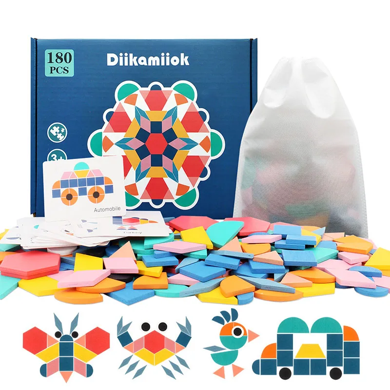 180 個セット木製 3D パズルカラフルな幾何学的形状タングラム