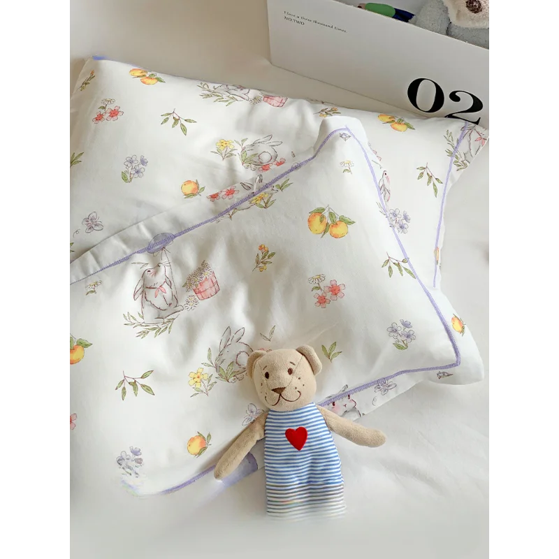 Class A Children's Bamboo Cotton Pillowcase 30x50 Cartoon Baby Pillowcase Latex Pillow Pure Cotton Summer Baby Pillow Cover