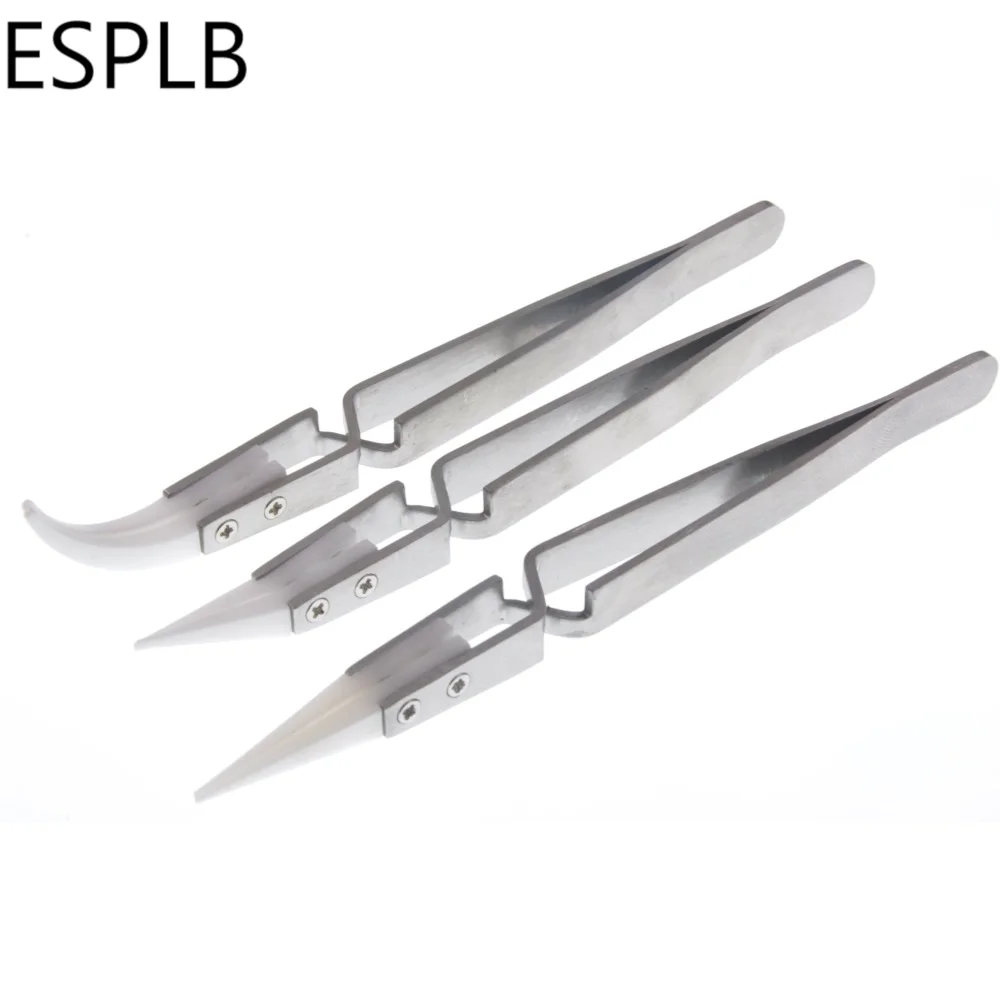 Anti-Static Reverse Ceramic Tweezers Stainless Steel Electronic Heat Resistant Conductive Curved Straight Tweezers Anti-Static Reverse Ceramic Tweezers Stainless Steel Electronic Heat Resistant Conductive Curved Straight Tweezers