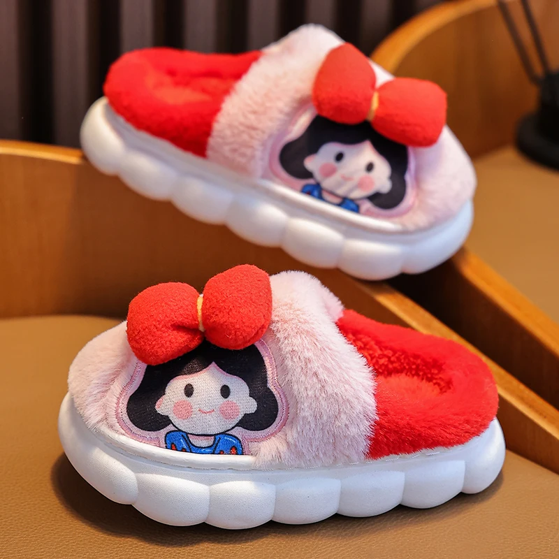 Kids Slippers Children Winter Girls Platform Plush Slippers Home Indoor Non-Slip Warm Cute Cartoon Schoolgirl Princess Shoes 3-12 Years