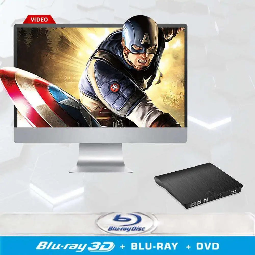 External Blu Ray Portable CD Drive USB 3.0 3D Blu-ray DVD Player DVD CD Burner/Writer/Reader BD-ROM for PC Computer Notebook dvd drive external optical drive dvd writer blu ray burner blu ray drive